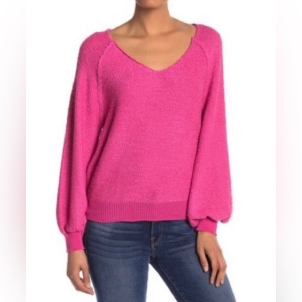 CODE X MODE blouson v‎ neck hot pink knit sweater XS
